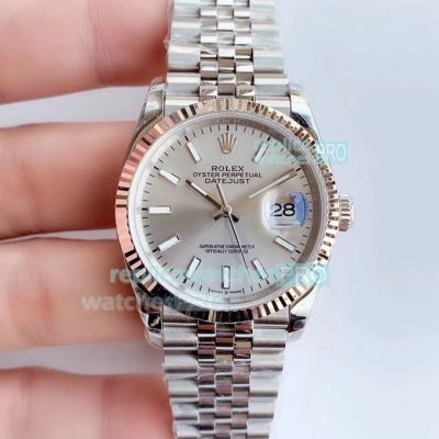 EWF Rolex Datejust Jubilee Watch 36MM SS Silver Dial Fluted Bezel